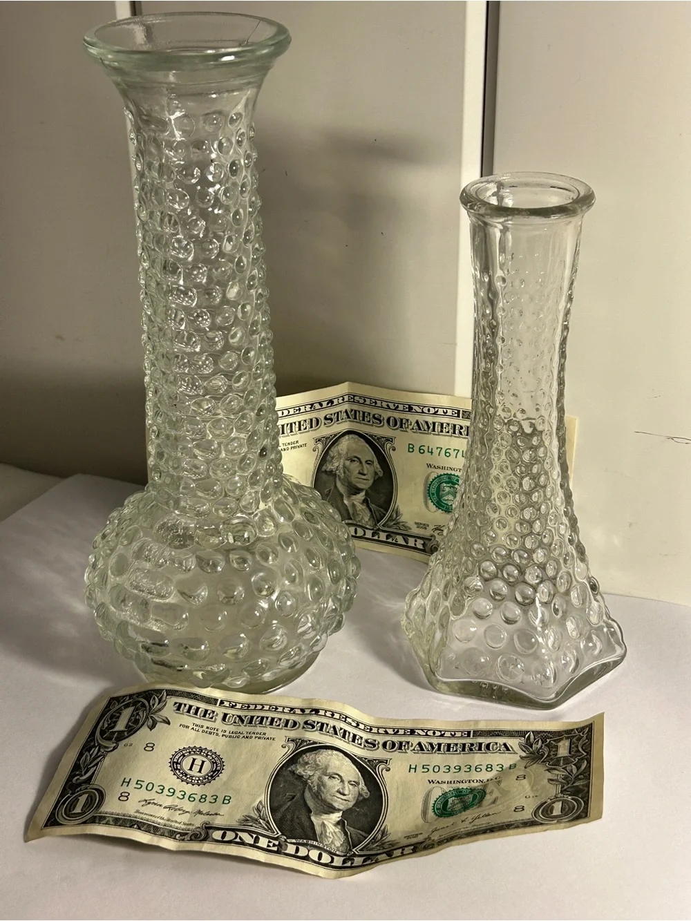 Vintage EO Brody Clear Glass Hobnail Bud Vase LOT Set of 2 Mid Century 6
